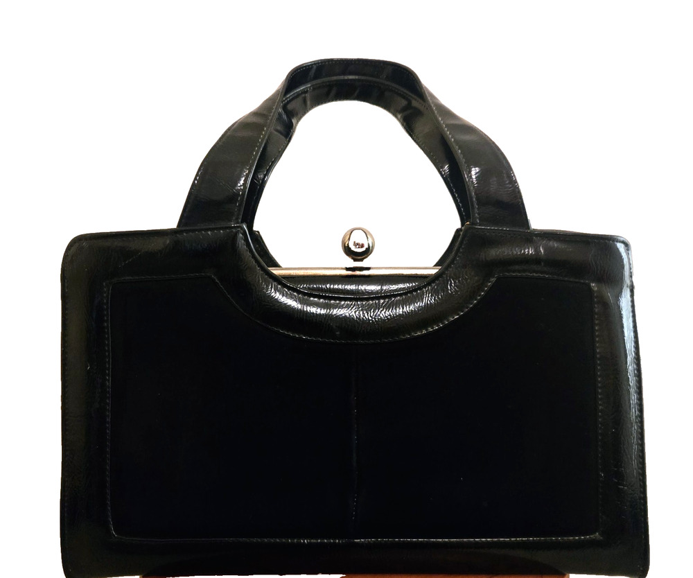 Vintage MOD 1960s A NATURALIZER HAND BAG PURSE Patent Suede Black